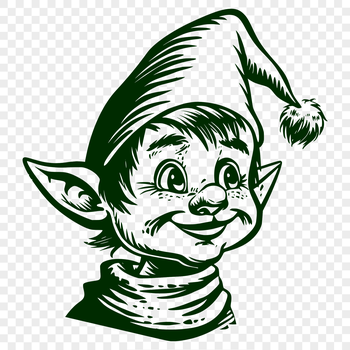 A small, bearded Christmas elf character in festive attire.