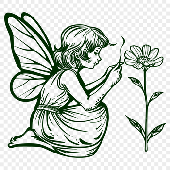 A colorful illustration of a mythical fairy standing in a floral setting.