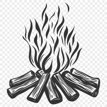 A digital illustration of flames rising from a campfire in the great outdoors.