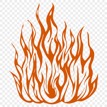 A stylized graphic illustration of flames in a dynamic, curved shape, suitable for various digital applications.
