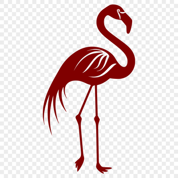 A stylized illustration of a flamingo standing upright on one leg, showcasing its distinctive pink plumage.