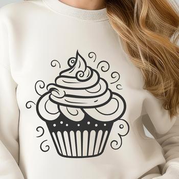 A colorful cupcake design featuring intricate details and layers, suitable for vector art projects.
