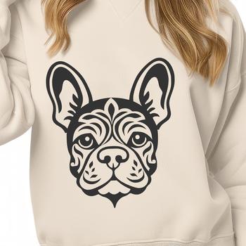 A detailed illustration of a French Bulldog's head, suitable for use in graphic design and digital art.