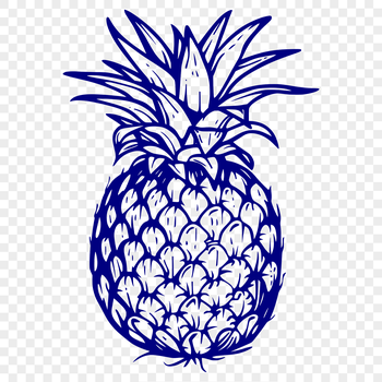 A stylized illustration of a pineapple with green leaves and yellow skin.