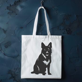 Vector design of a German Shepherd in a seated position, depicted from head to tail.