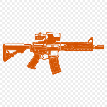 A detailed illustration of a rifle with intricate design features.