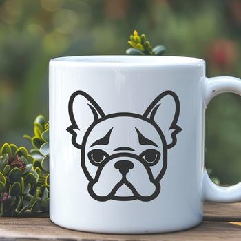 Simple line drawing of a bulldog's head.