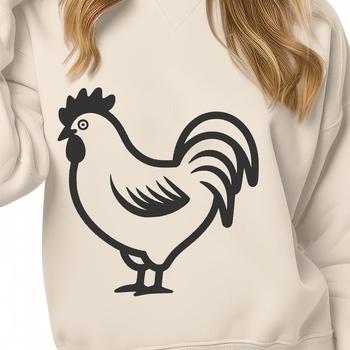 A simple line drawing of a chicken from the side, showcasing its full body.