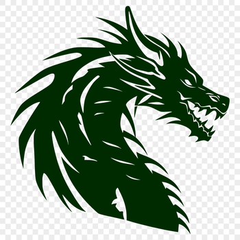 A mythical creature's head with scales and wings, designed as vector art.