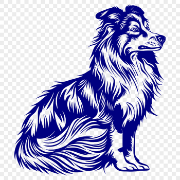 A vector illustration of a sitting Shetland sheepdog, suitable for use in graphic design and digital art.