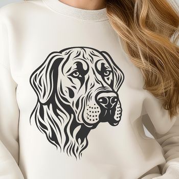A detailed illustration of a Great Dane's head, rendered in vector format.