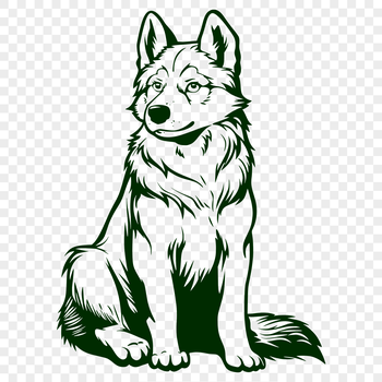 A full-body illustration of a sitting Husky dog, suitable for digital design projects.