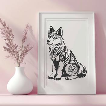 A detailed vector design of a Husky animal in a sitting position, suitable for various applications.