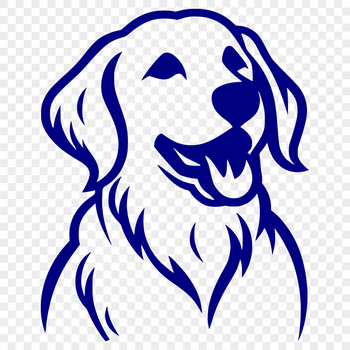 A simple line drawing illustration of a happy golden retriever breed dog.