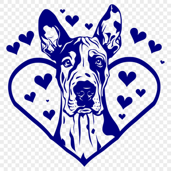 Large breed dog with heart symbols on its head.