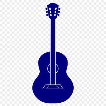 A graphic illustration of a guitar with six strings and a fretboard.