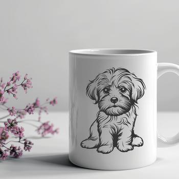 A digital illustration of a Havanese dog sitting in a neutral background.
