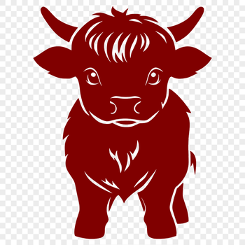 A vector design depicting a Highland cow in its natural habitat, suitable for use as clip art or commercial graphics.