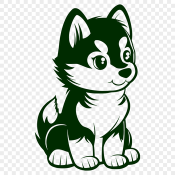 A portrait of a Siberian Husky dog in a sitting position.