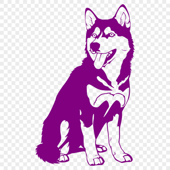 A stylized illustration of a full-body husky dog in a sitting position.