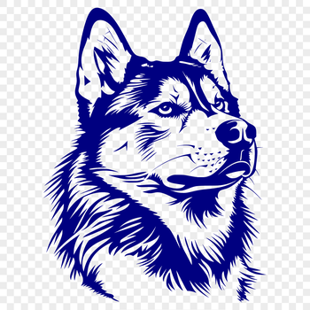 A close-up illustration of a Siberian Husky's head with a thick coat and distinctive eyes.