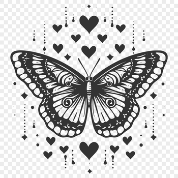 Colorful butterfly with love hearts, depicted in a full-body vector design.