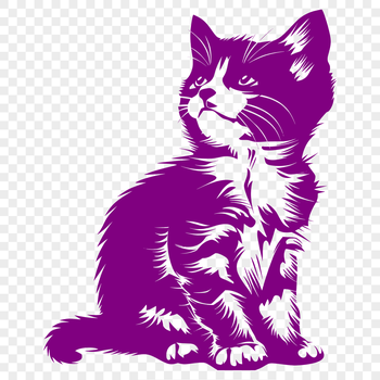 A sitting kitten with full body shown in a simple vector design.