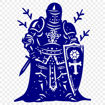 A detailed, medieval-style illustration of a full-body knight with ornate armor.