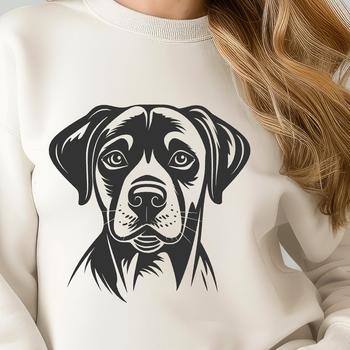 A close-up illustration of a Labrador Retriever's head and face.