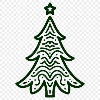 A digital illustration of a Christmas tree with ornaments and lights in a festive holiday design.