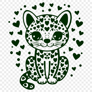 A full-body illustration of an ocelot in a sitting position, depicted with gentle curves and playful features.