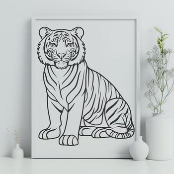 A large tiger sitting upright in full body view, depicted as a vector graphic.