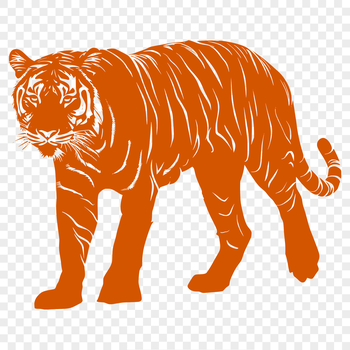 A detailed illustration of a tiger standing upright on all fours, shown in full-body format.