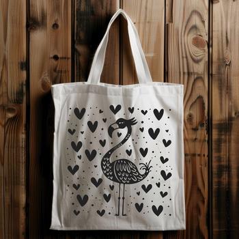 A vector graphic image of a complete flamingo bird featuring decorative heart elements.