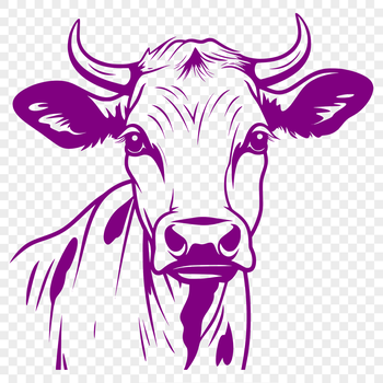 A simple illustration of a cow's head, suitable for use in graphic design projects.