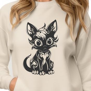 A cute, full-body illustration of a sitting cat in ornate detail.