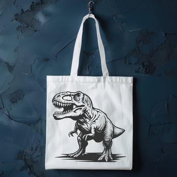 A detailed full-body illustration of a Tyrannosaurus Rex in a prehistoric landscape.