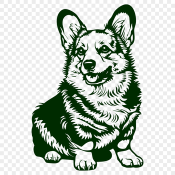 An anthropomorphic vector graphic representation of a seated Welsh Corgi animal.