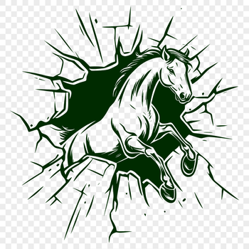 A horse silhouette smashing through a wall in a vector design.