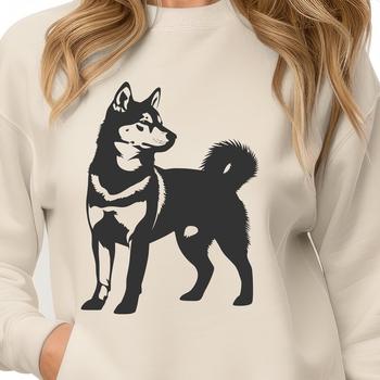 A realistic illustration of a standing Shiba Inu dog in full body pose.