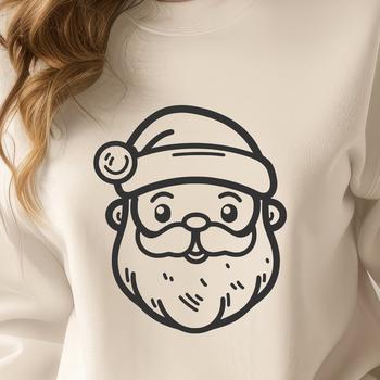 A simple line drawing of Santa's head in a festive Christmas hat.