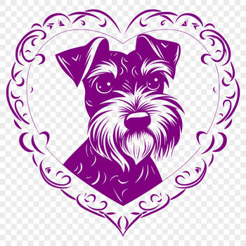 A detailed illustration of a miniature dog's head with an ornate facial structure.