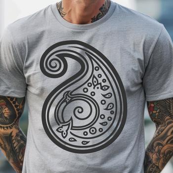A decorative ornate paisley pattern with intricate design elements.