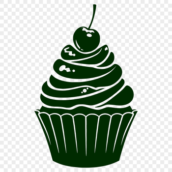 A vector illustration of a decorated cupcake with frosting and sprinkles.