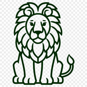 A full-body illustration of a majestic lion sitting on its haunches.