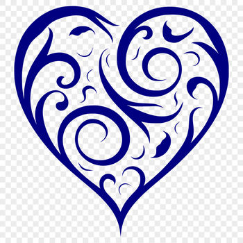 A stylized illustration of a love heart with ornate details.