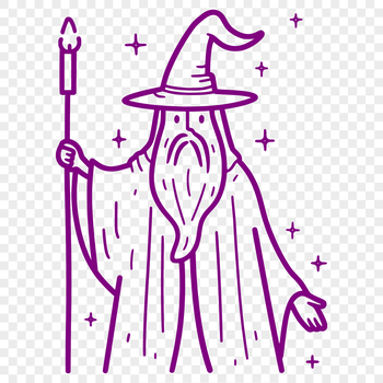 A digital illustration of a wizard standing in front of a magical backdrop, ready to cast spells with his staff.