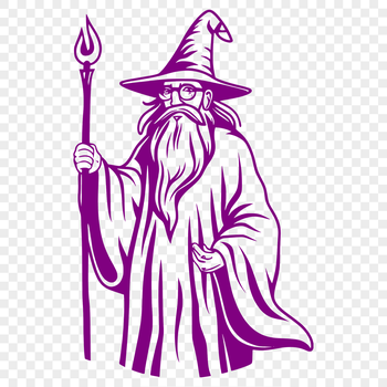 A medieval-style wizard character in a fantasy setting, surrounded by magical elements.