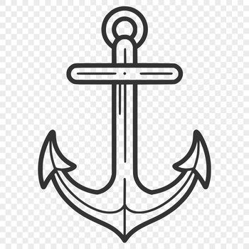 A simple line drawing of a nautical anchor with rope wrapping around the shank.