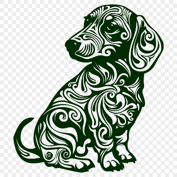 A sitting Dachshund with intricate details, suitable for vector design and cutting machine projects.